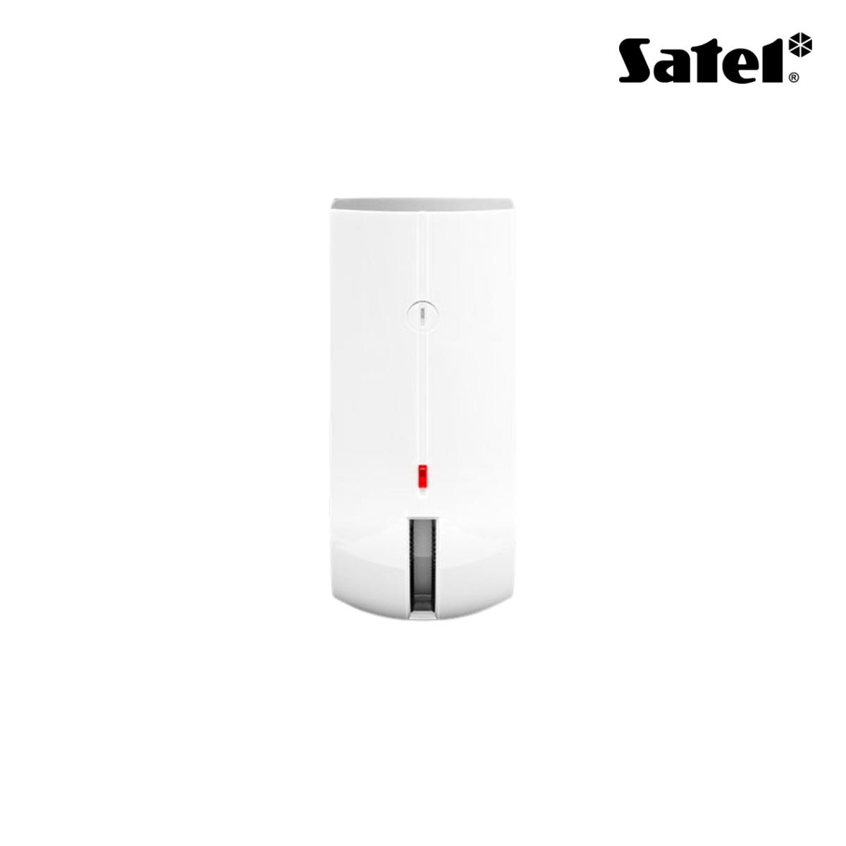 Rilevatore a tenda doppia tecnologia PIR+MW in banda K da esterno con infrarossi attivi. <br />Colore bianco, IP54, staffa ad angolo inclusa. Portata 14 m